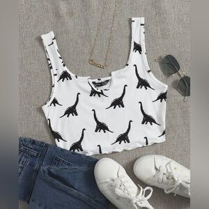 NEW White Dinosaur Print Crop Top